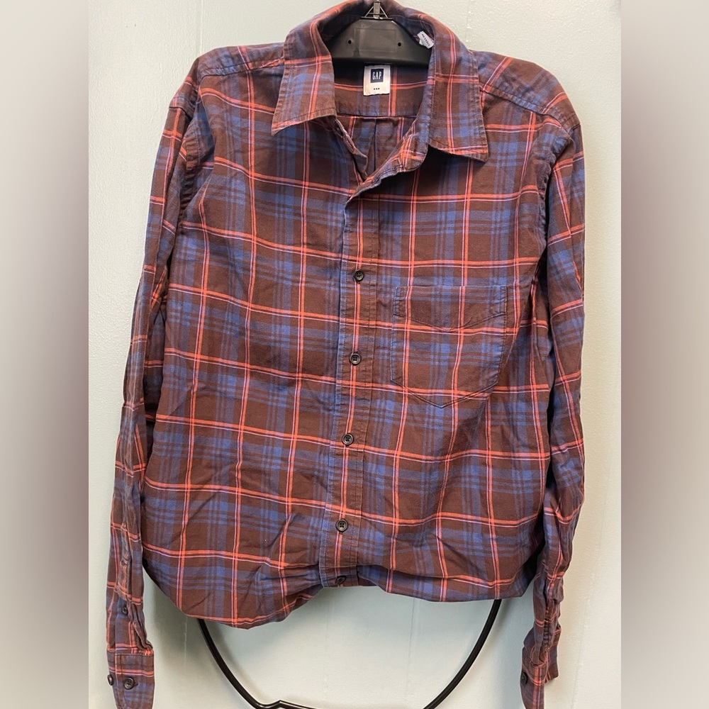 GAP Men's Casual Plaid Shirt - Brown and Blue